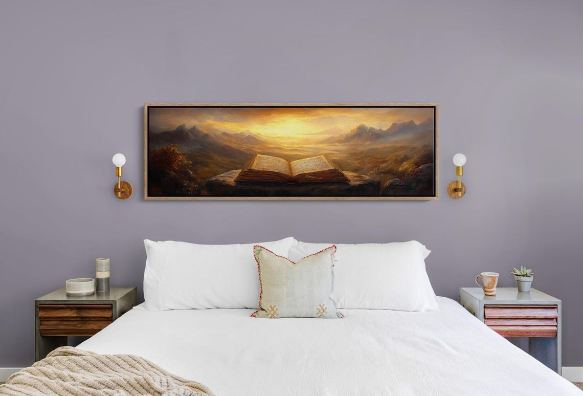 Open Bible On Mountain Cliff Golden Sunrise Christian Art Print - Image 2