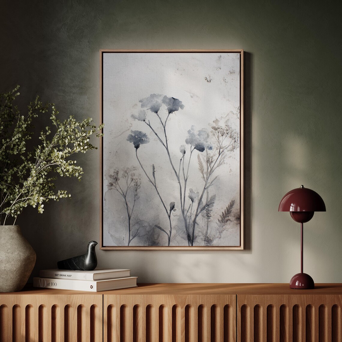 Minimalist Botanical Ink Wash Wall Art