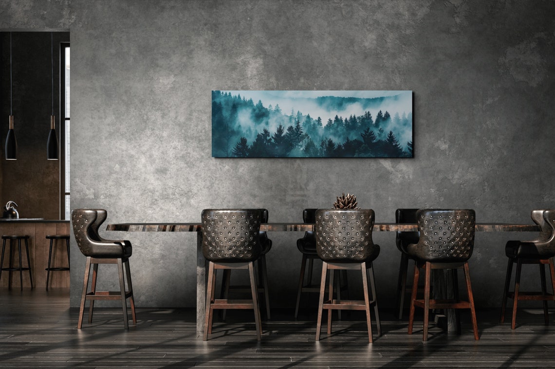 Moody Thick Blue Green Fog Filling a Pine Forest Valley Poster - Image 3