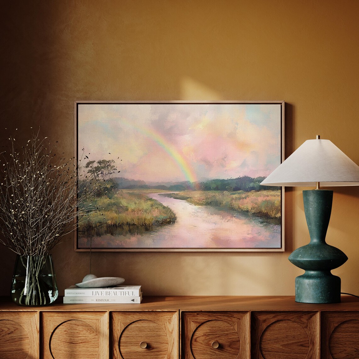 Rainbow Over Tranquil River, Serene Landscape Art - Image 5