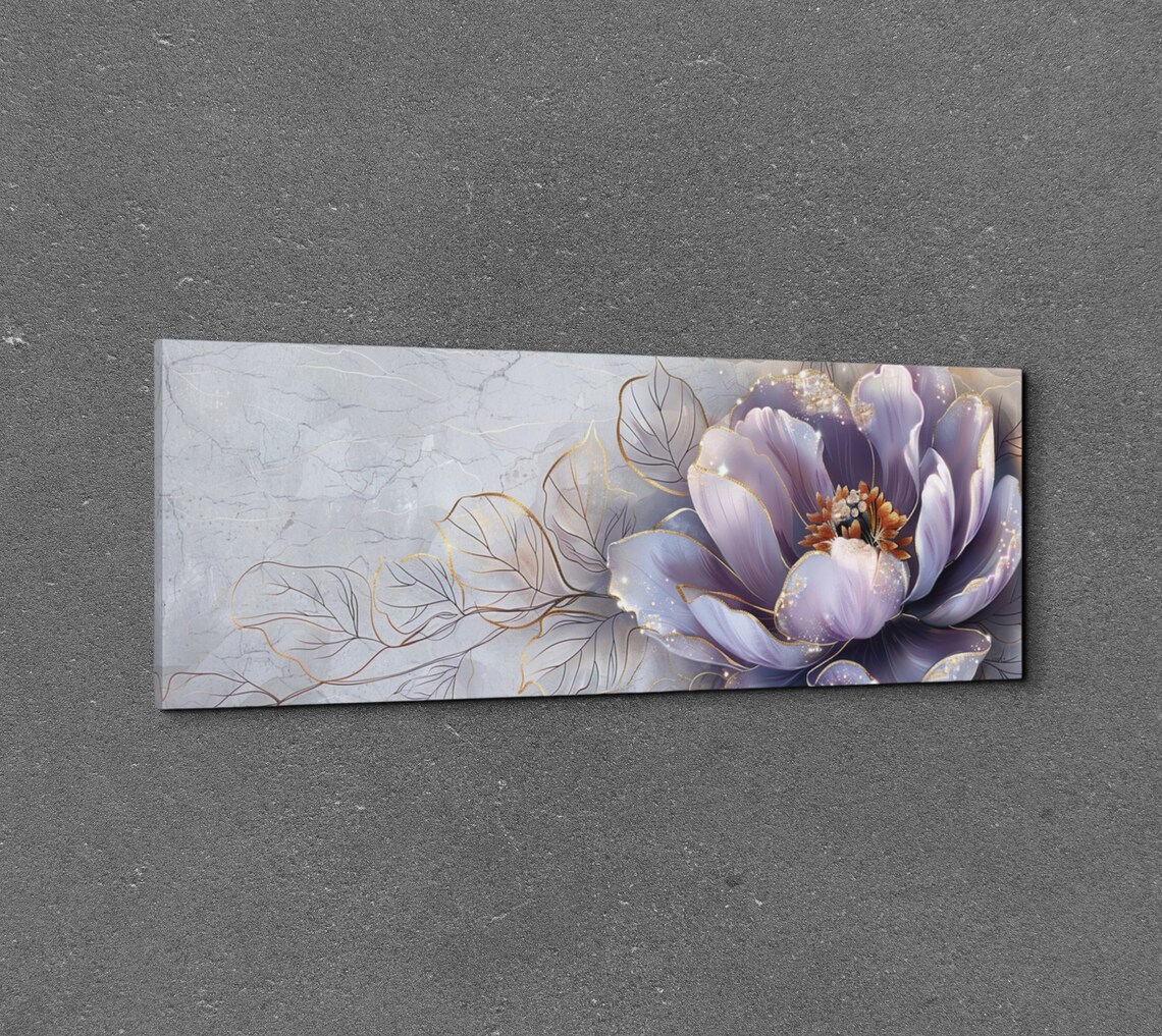 Lavender Peony Flower, Gold Leaf Style Art Print - Image 7