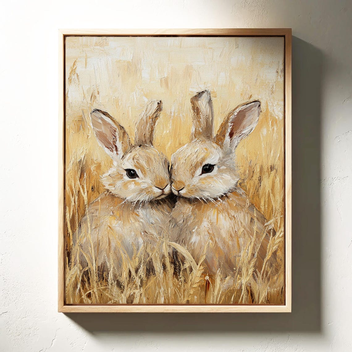 Two Bunnies Nose to Nose in Golden Wheat Field Sweet Painting Wall Art - Image 5