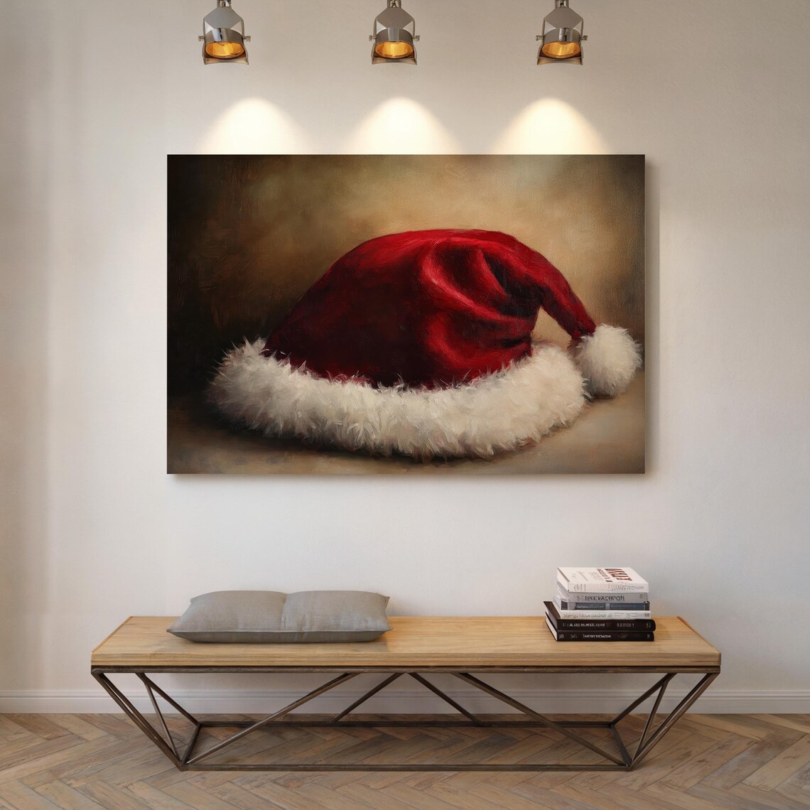 Rustic Santa Hat Christmas Still Life Art Print - Image 4