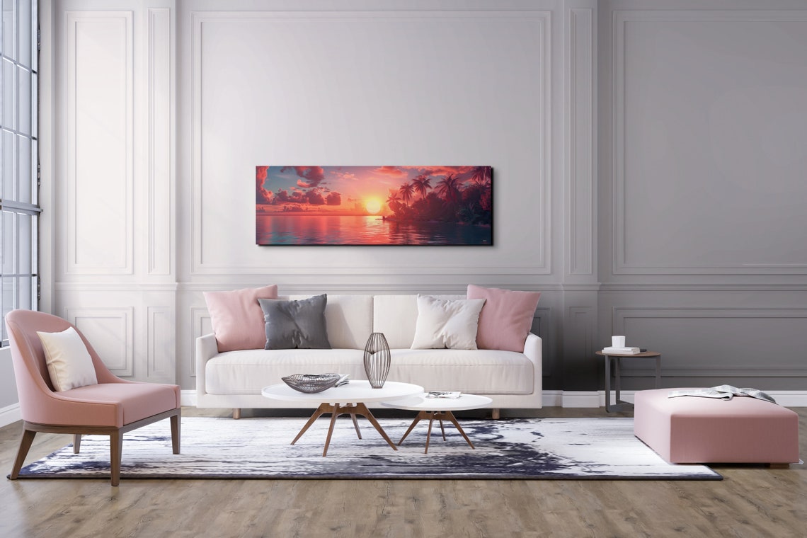 Tropical Sunset Palm Trees Ocean Panoramic Pink Sky Glow Poster - Image 7