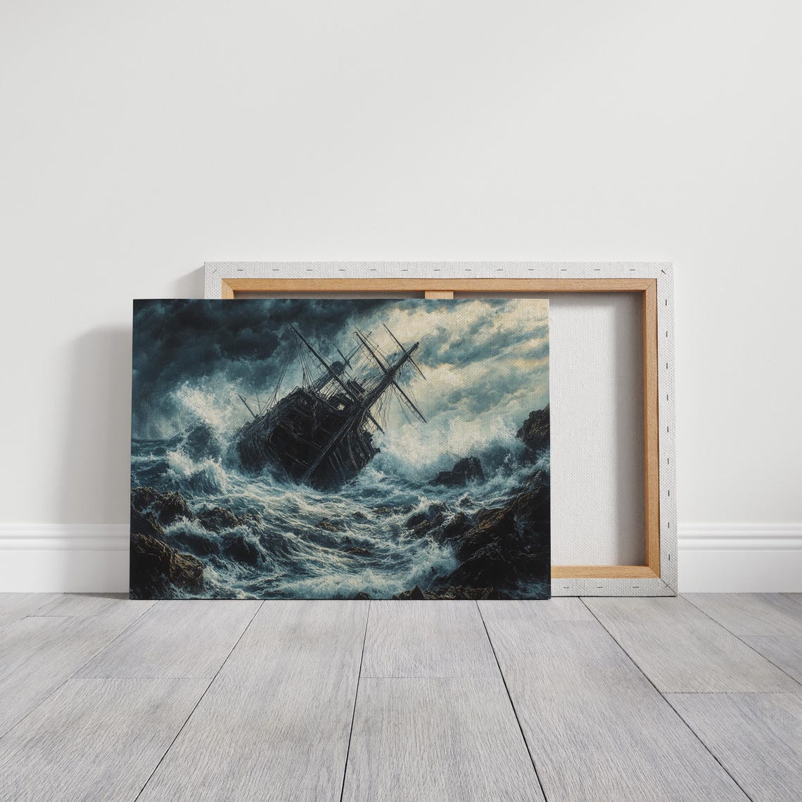 Shipwreck on Stormy Rocky Seas Dramatic Ocean Waves Nautical Poster - Image 3