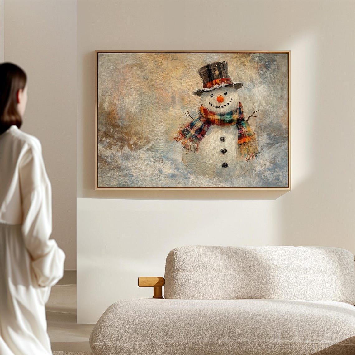 Cheerful Snowman in a Tall Top Hat and Colorful Plaid Scarf Art Poster - Image 7