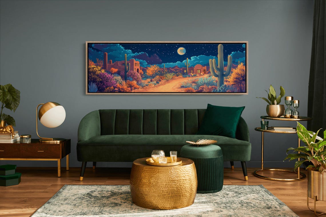 Desert Night Southwest Cactus Landscape Moonlit Starry Sky Poster - Image 5