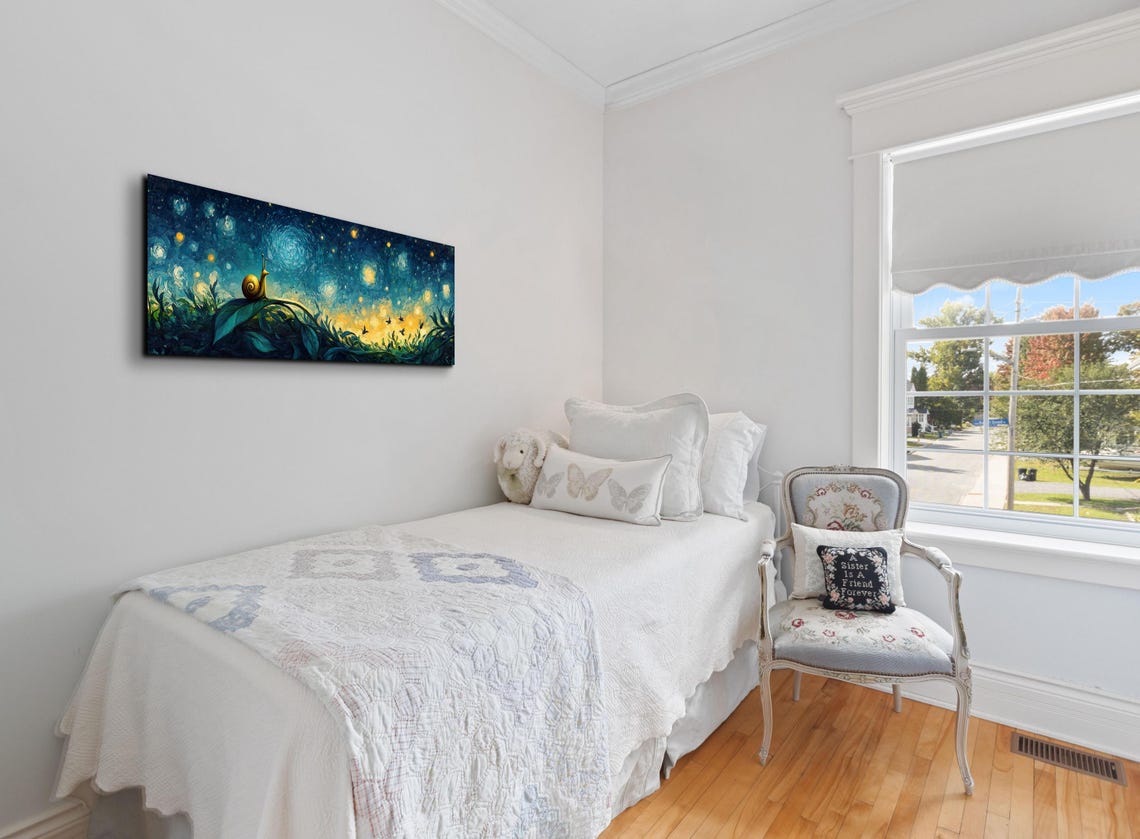 Mystical Snail Ready To Hang Panoramic Wall Art Print Cottagecore Snail Dark Academia Wall Art - Image 6