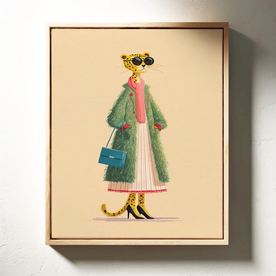Fashion Leopard In Green Coat, Illustration