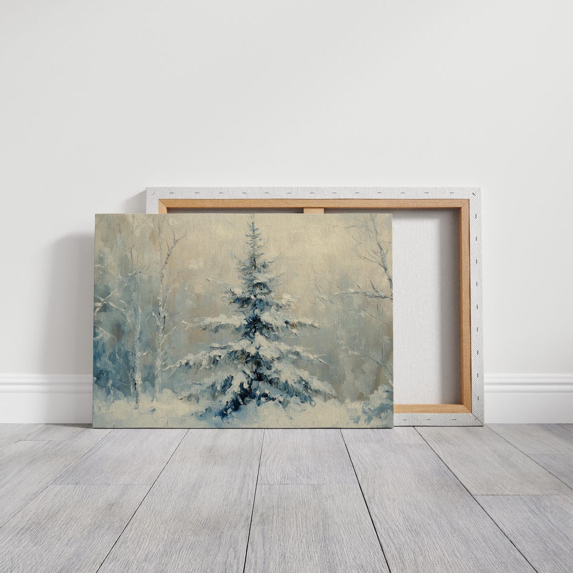 Tranquil Lone Snow Covered Pine Tree On Pale Winter Morning Wall Art - Image 3