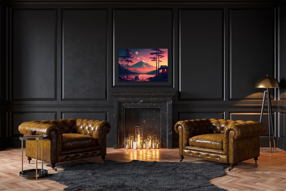 Lofi Scenery Orange Sunset Mountain Art Print - Image 4