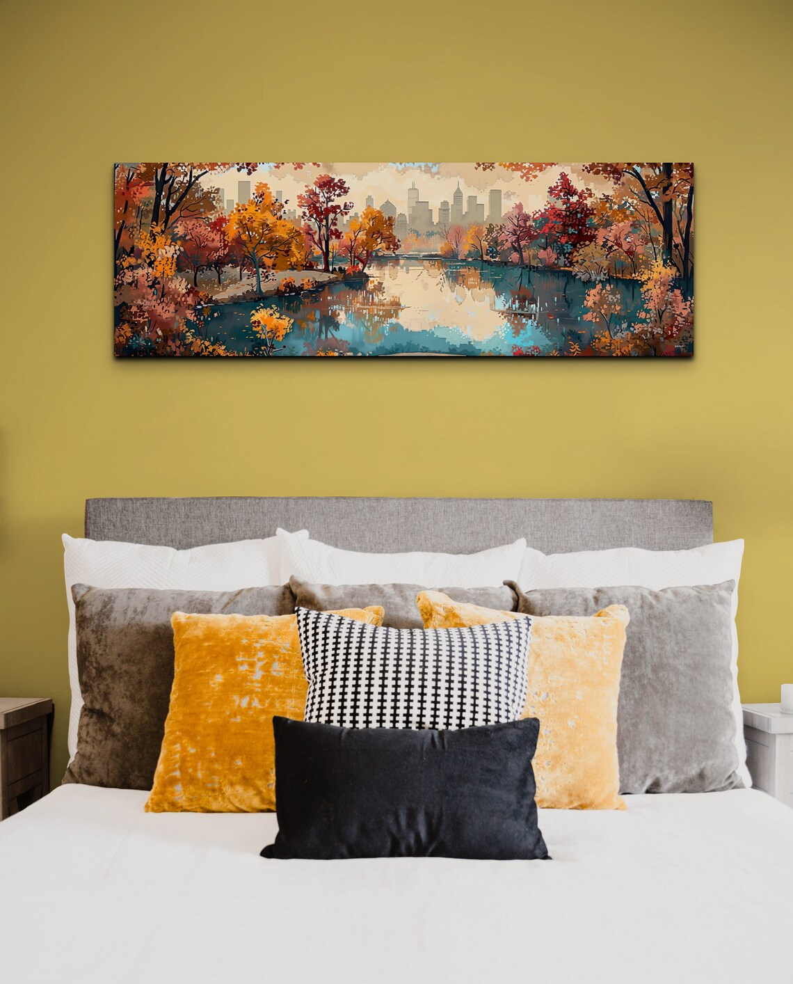 Autumn City Park Lake with Fall Colors Season Panorama Wall Art - Image 7