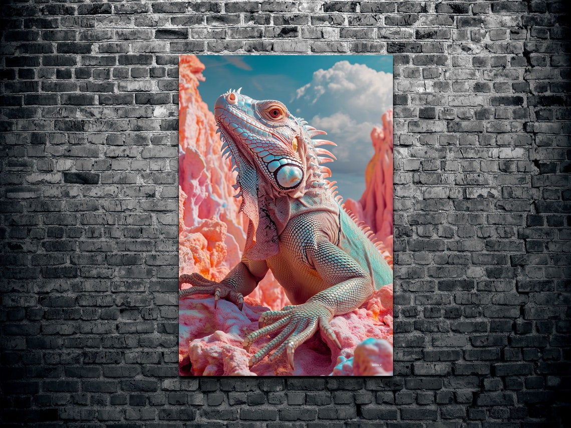 Pink Coral Iguana Desert Portrait Colorful Reptile Wildlife Poster - Image 2