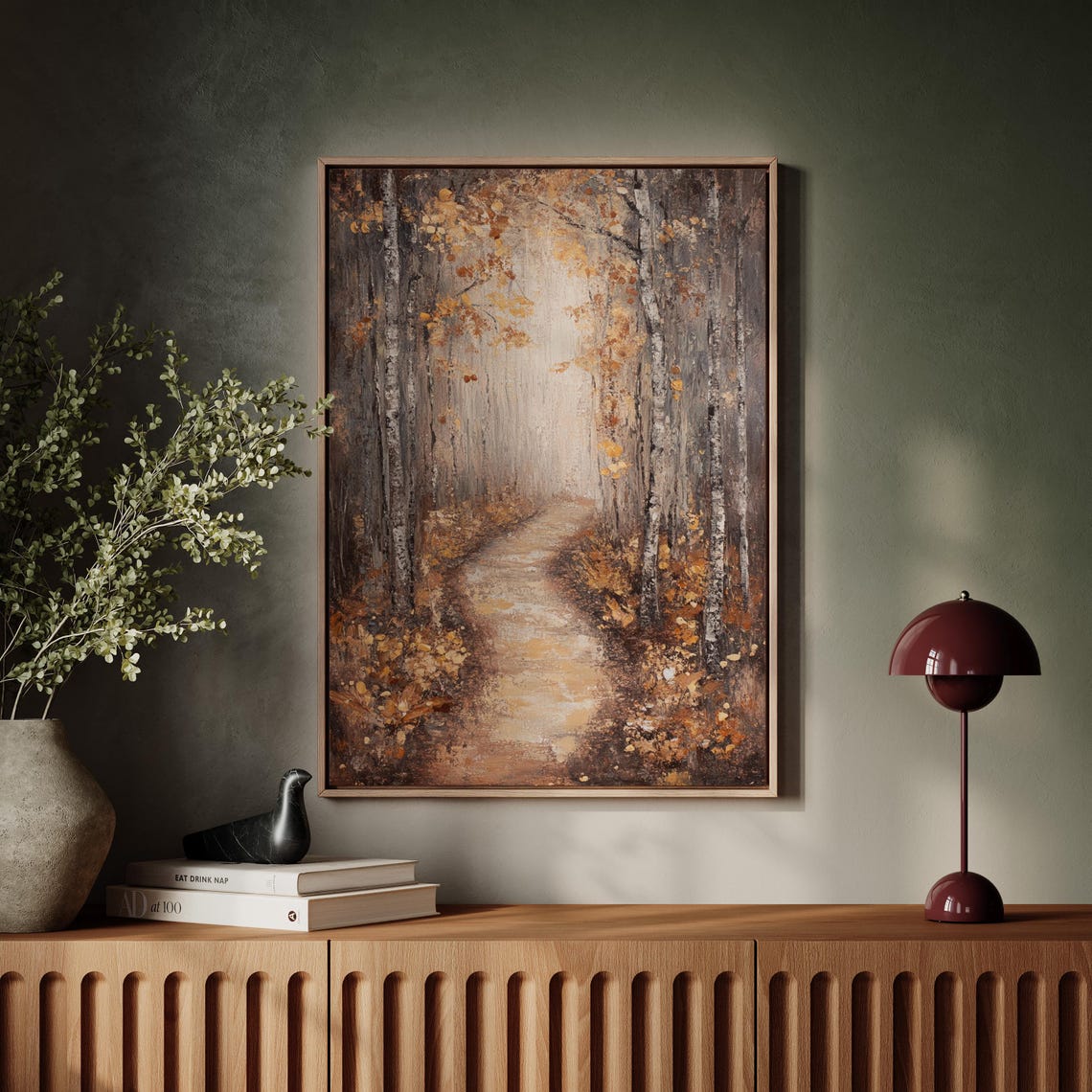 Moody Birch Forest Pathway in Autumn Dark Rustic Fall Landscape Poster - Image 5