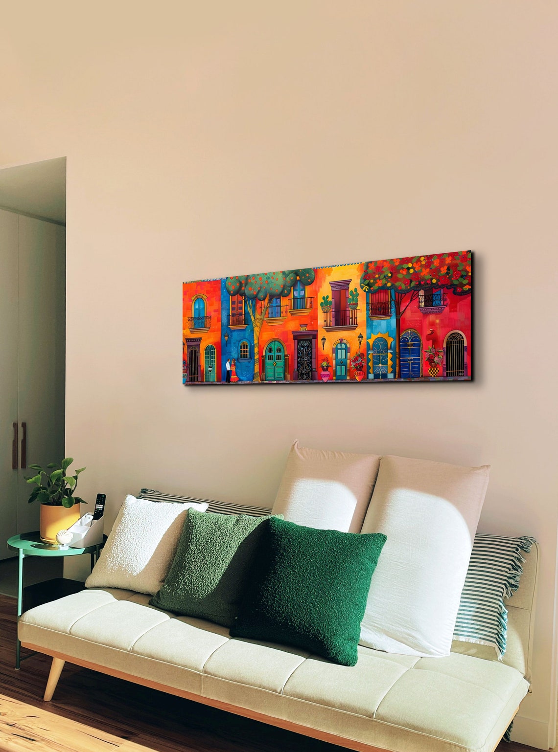 Colorful Mexican Street Scene With Couple Panoramic Folk Poster - Image 6