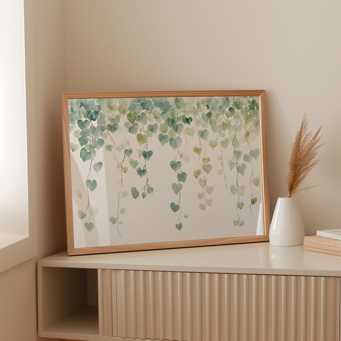 Watercolor Heart Shaped Leaves, Minimalist Botanical Art