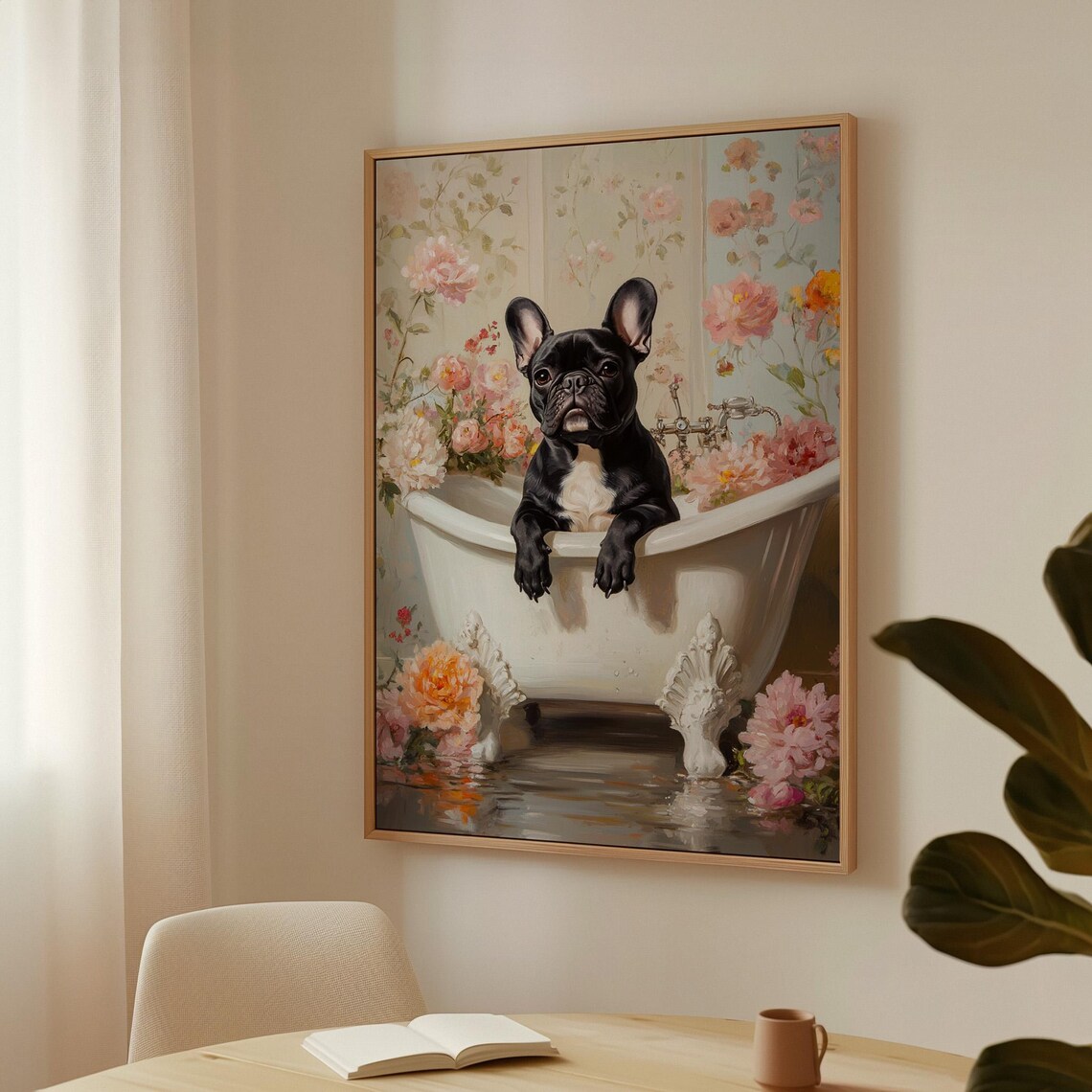 French Bulldog in Vintage Bathtub, Bathroom Art Print