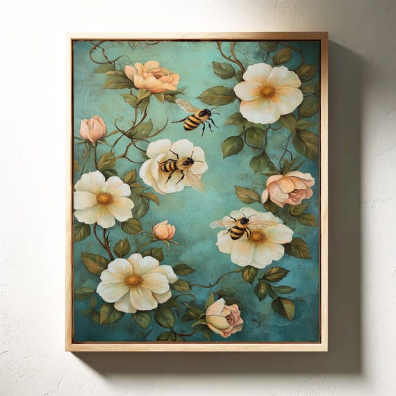 Elegant Bees And Roses Wall Art Nature Inspired Hangable Wall Decor For Home And Garden Spaces