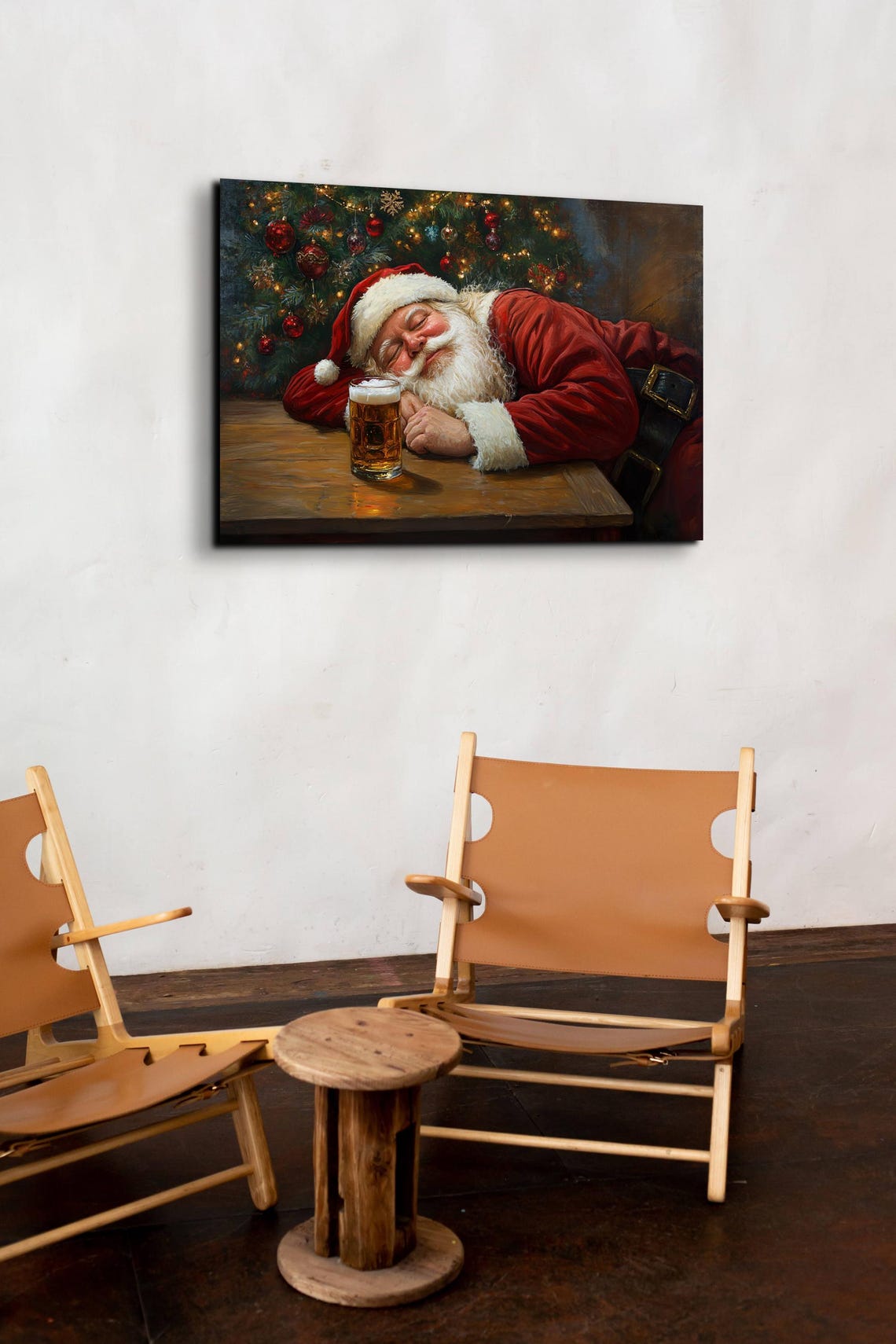 Drunk Santa Napping At The Bar With Beer Mug Christmas Art Poster - Image 7