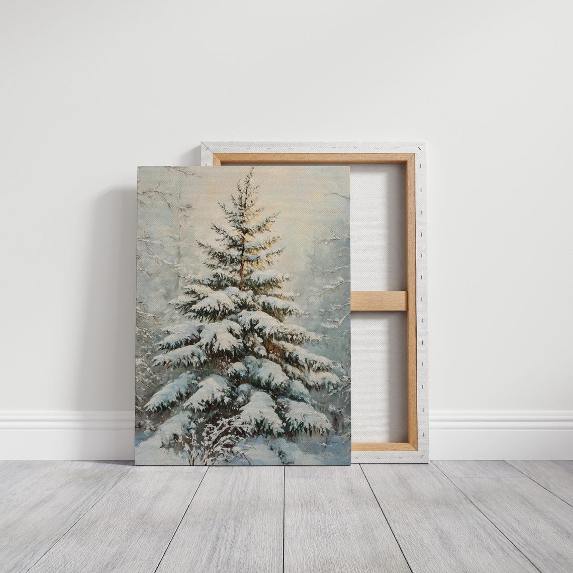 Serene Snow Covered Pine Tree Winter Woodland Landscape Art Print - Image 3