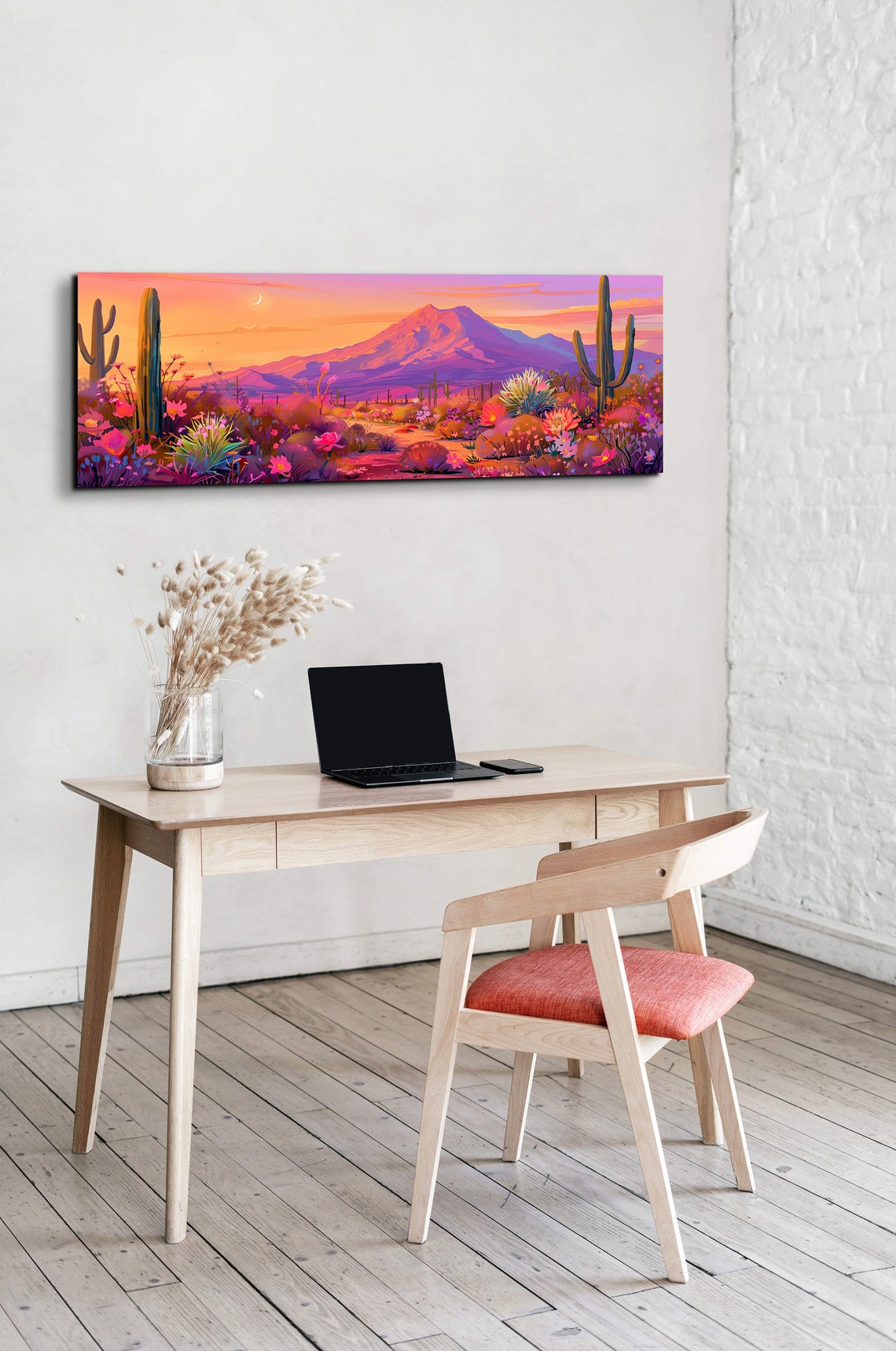 Desert Sunset Panoramic Saguaro Cacti Moon Southwestern Poster - Image 4