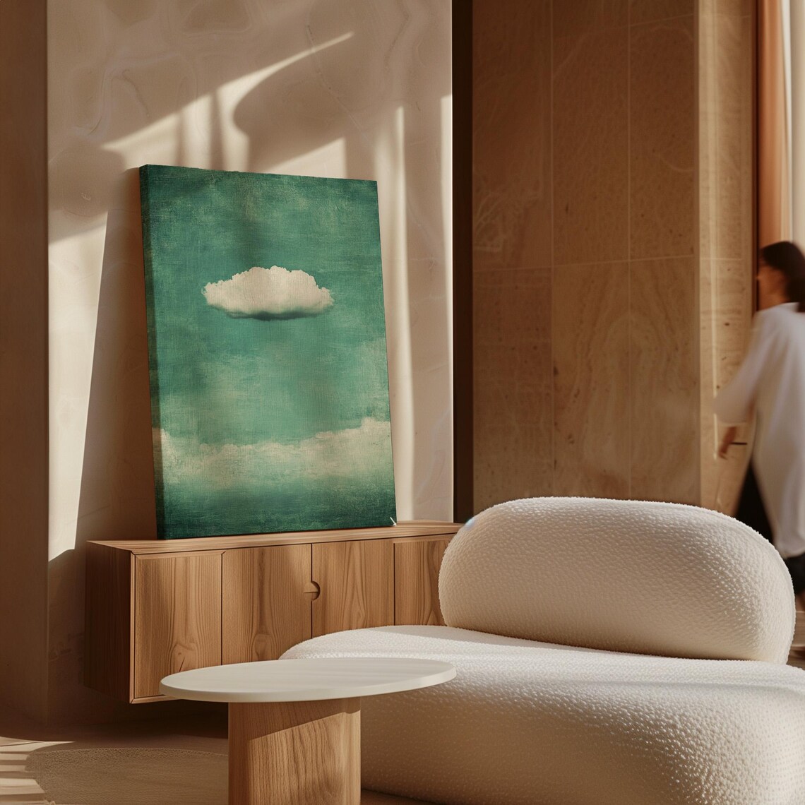 Minimalist White Cloud On Textured Green Sky - Image 7