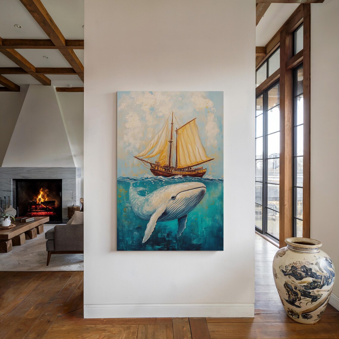 Majestic Whale And Sailboat Ocean Adventure Nautical Art - Image 4