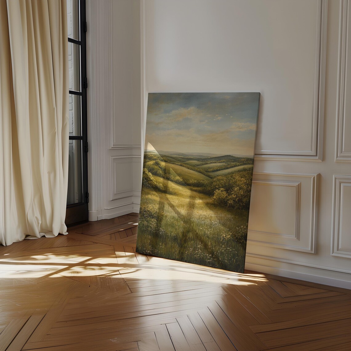 Golden Rolling Hills Meadow Vintage Landscape Oil Painting Poster - Image 5