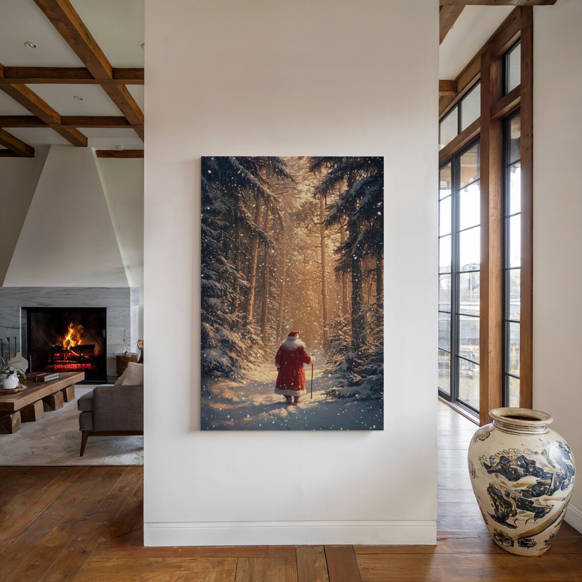 Rustic Santa Walking in the Forest Art Print - Image 3