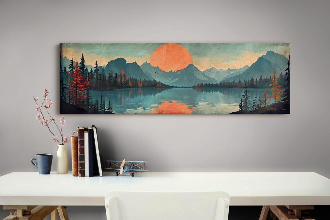 Panoramic Mid Century Modern Mountain Wall Art - Image 3