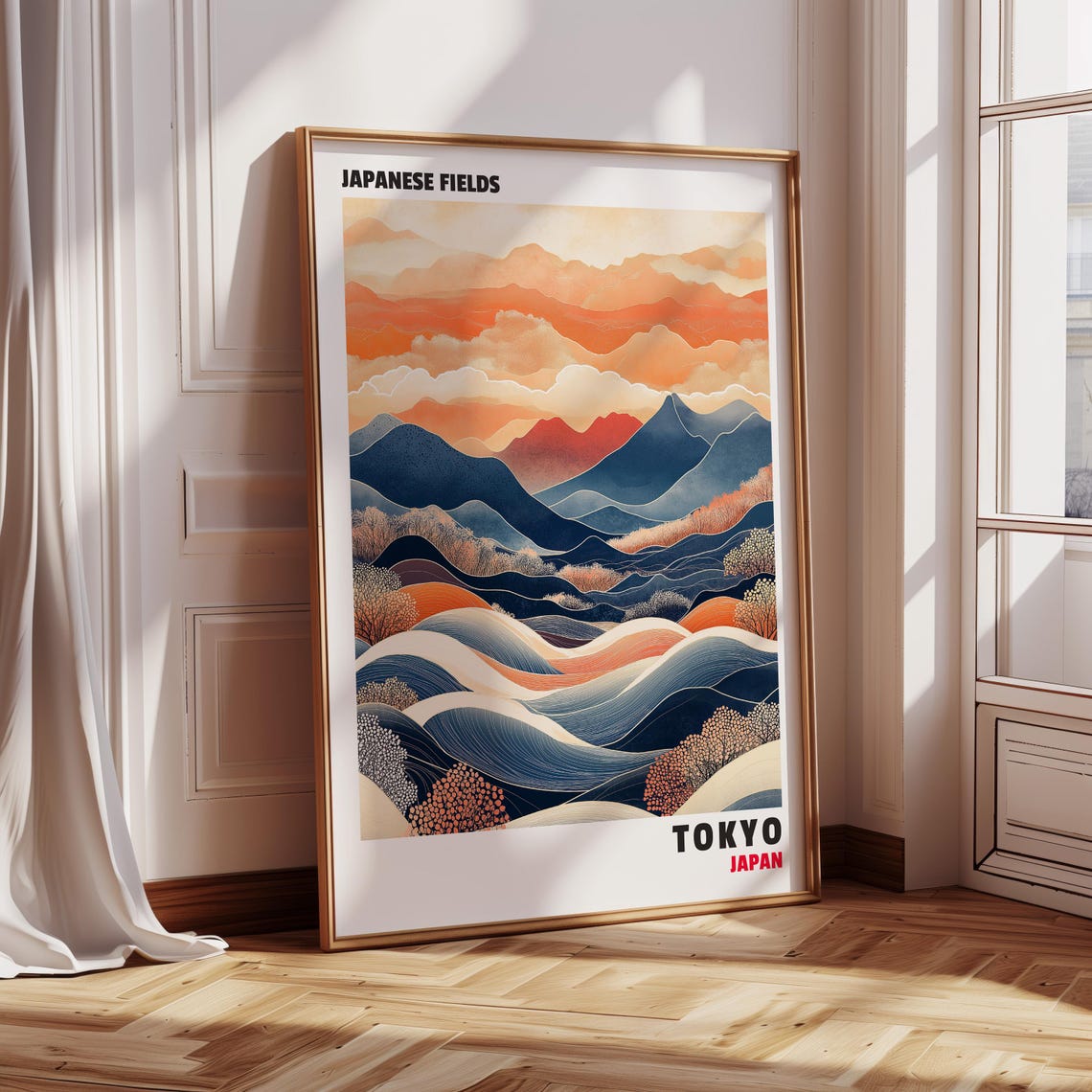 Japanese Fields Tokyo Japan Retro Layered Mountain Travel Poster - Image 5