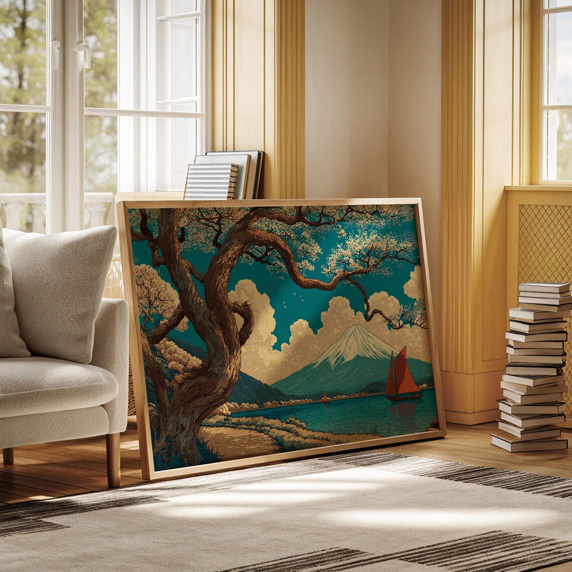 Mount Fuji Vintage Ukiyoe Inspired Art Print