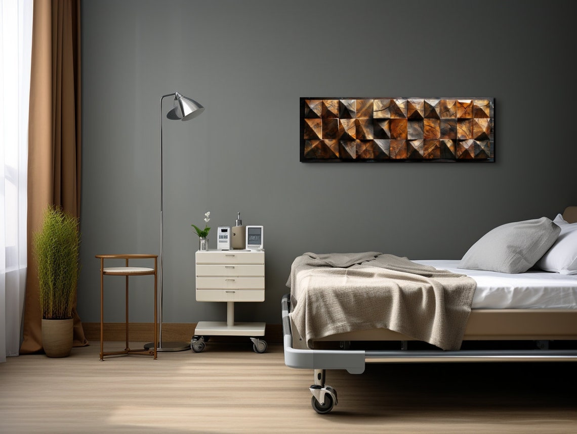 Star Pattern Carved Wooden Blocks Rustic Panoramic Art Poster - Image 5