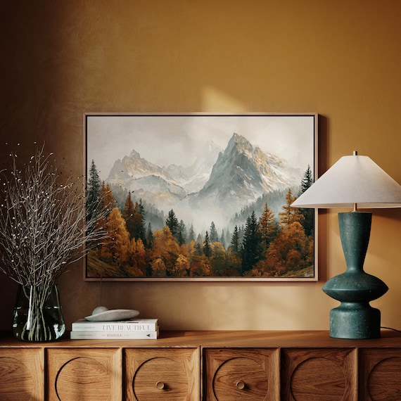 Foggy Autumn Mountain Landscape Misty Peaks Golden Forest Poster