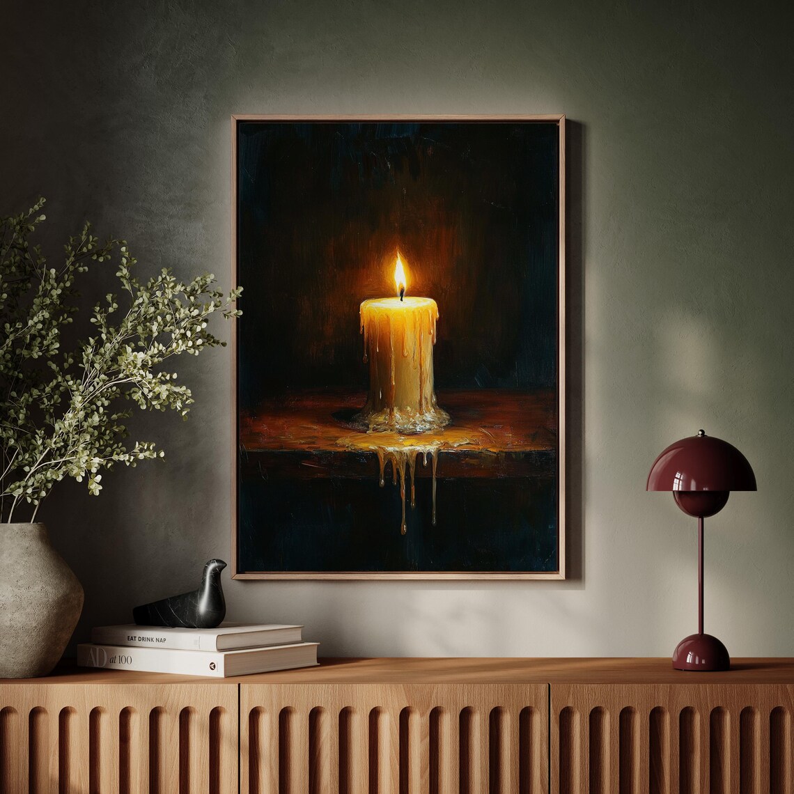 Rustic Dripping Candle Warm Glow Oil Painting Art Print