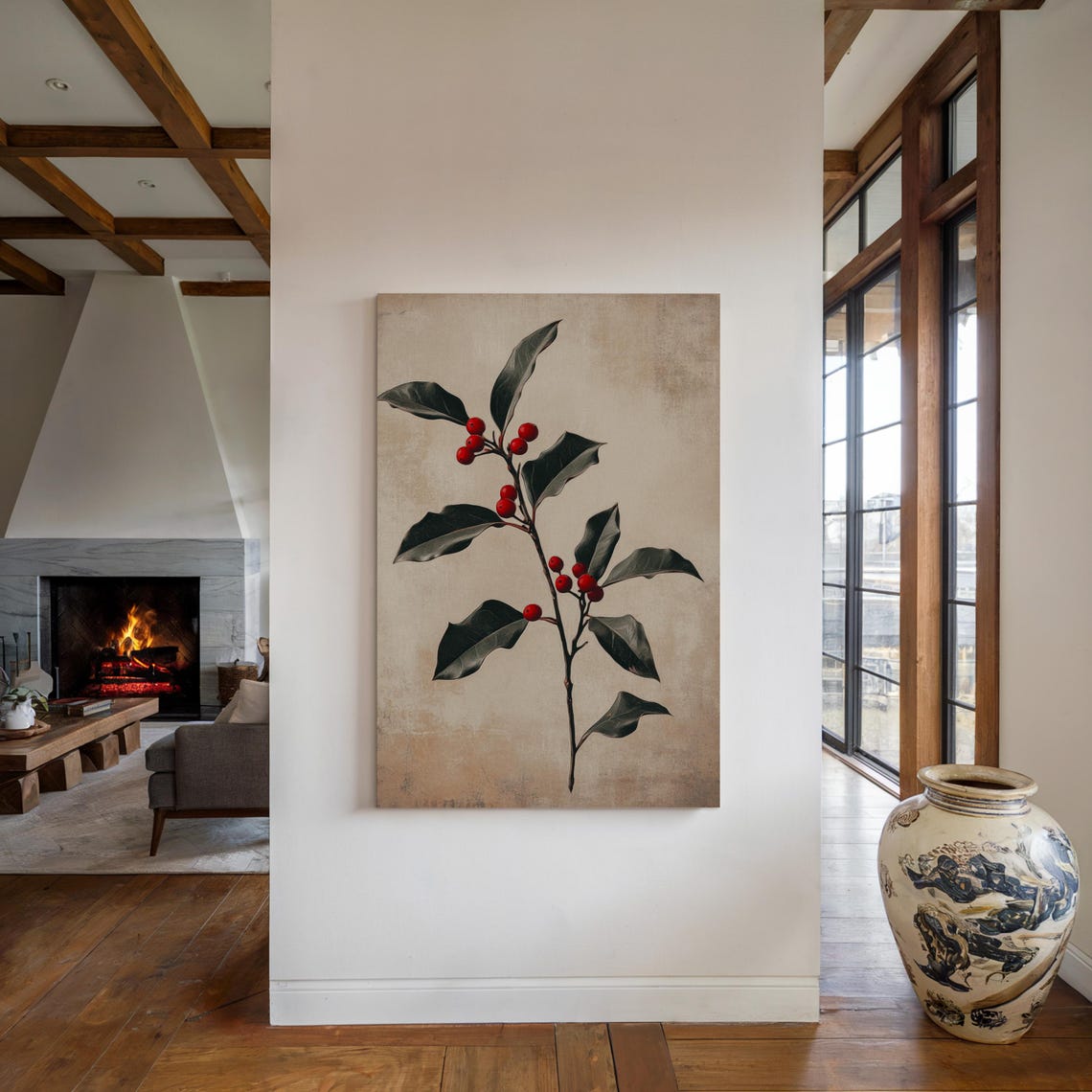 Holly Branch With Red Berries On Aged Paper Vintage Botanical Poster - Image 5