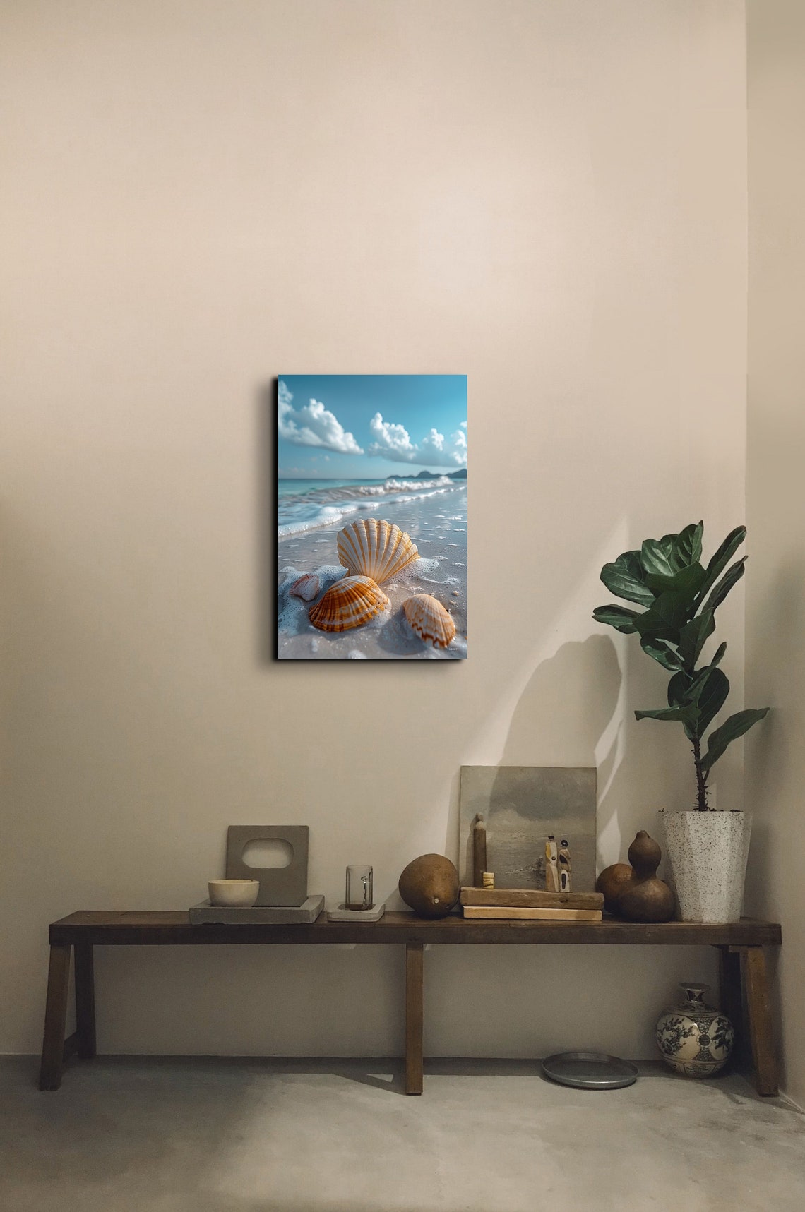 Seashells Resting at the Ocean Water Edge in White Foam Poster - Image 4