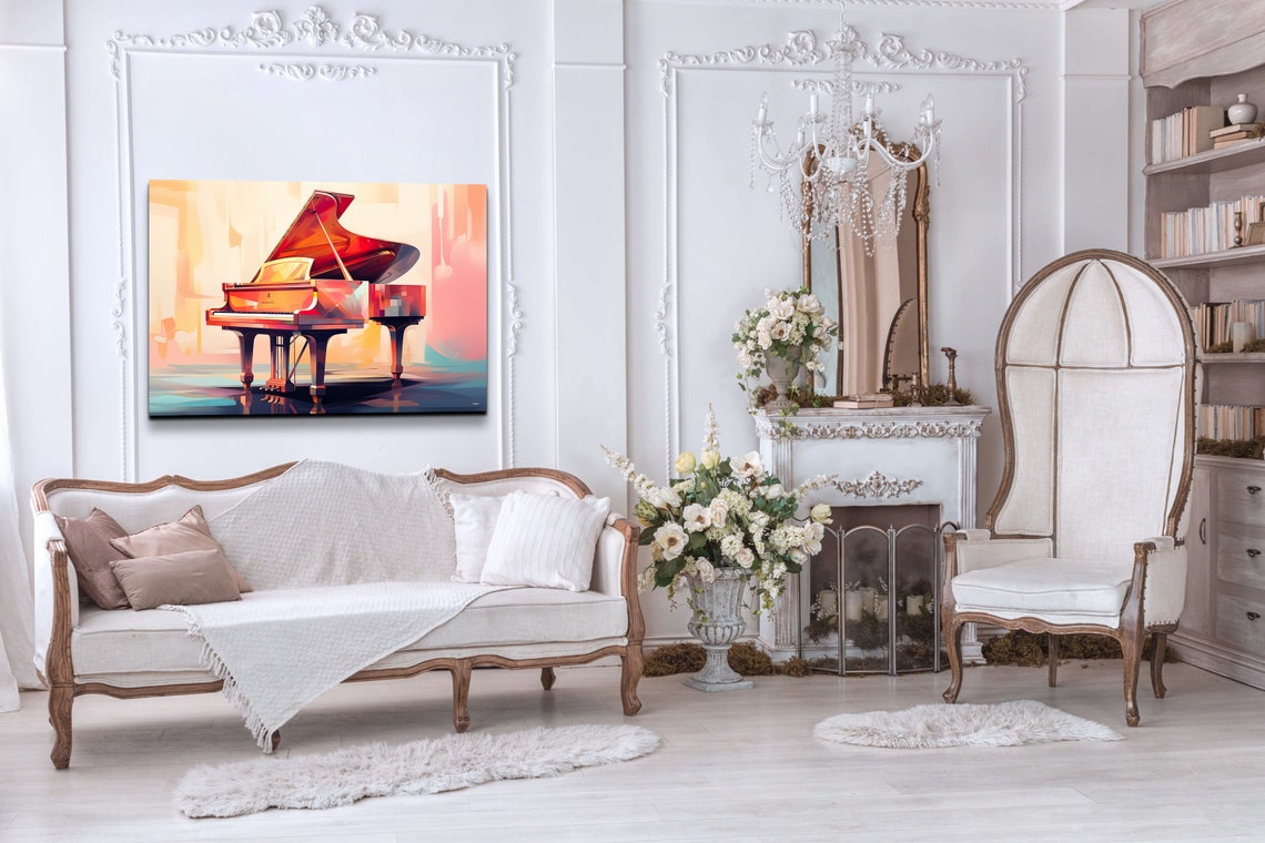 Red Grand Piano in Colorful Modern Abstract Watercolor Poster - Image 4