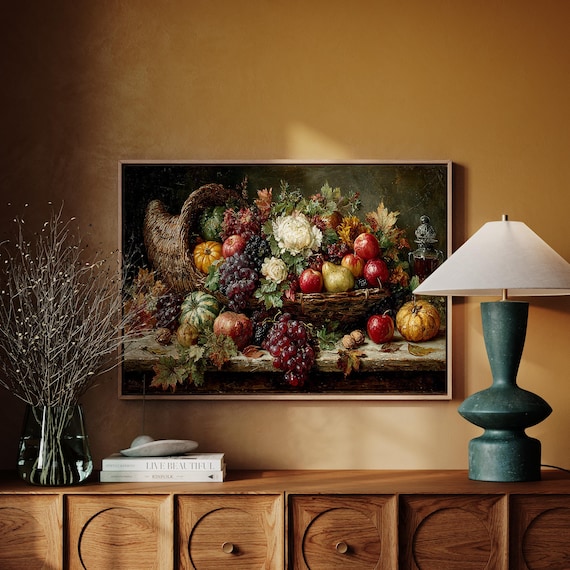 Autumn Harvest Cornucopia Rustic Thanksgiving Art Print