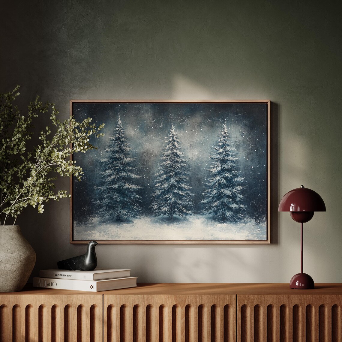 Snowy Evergreen Forest, Rustic Winter Art Print - Image 5