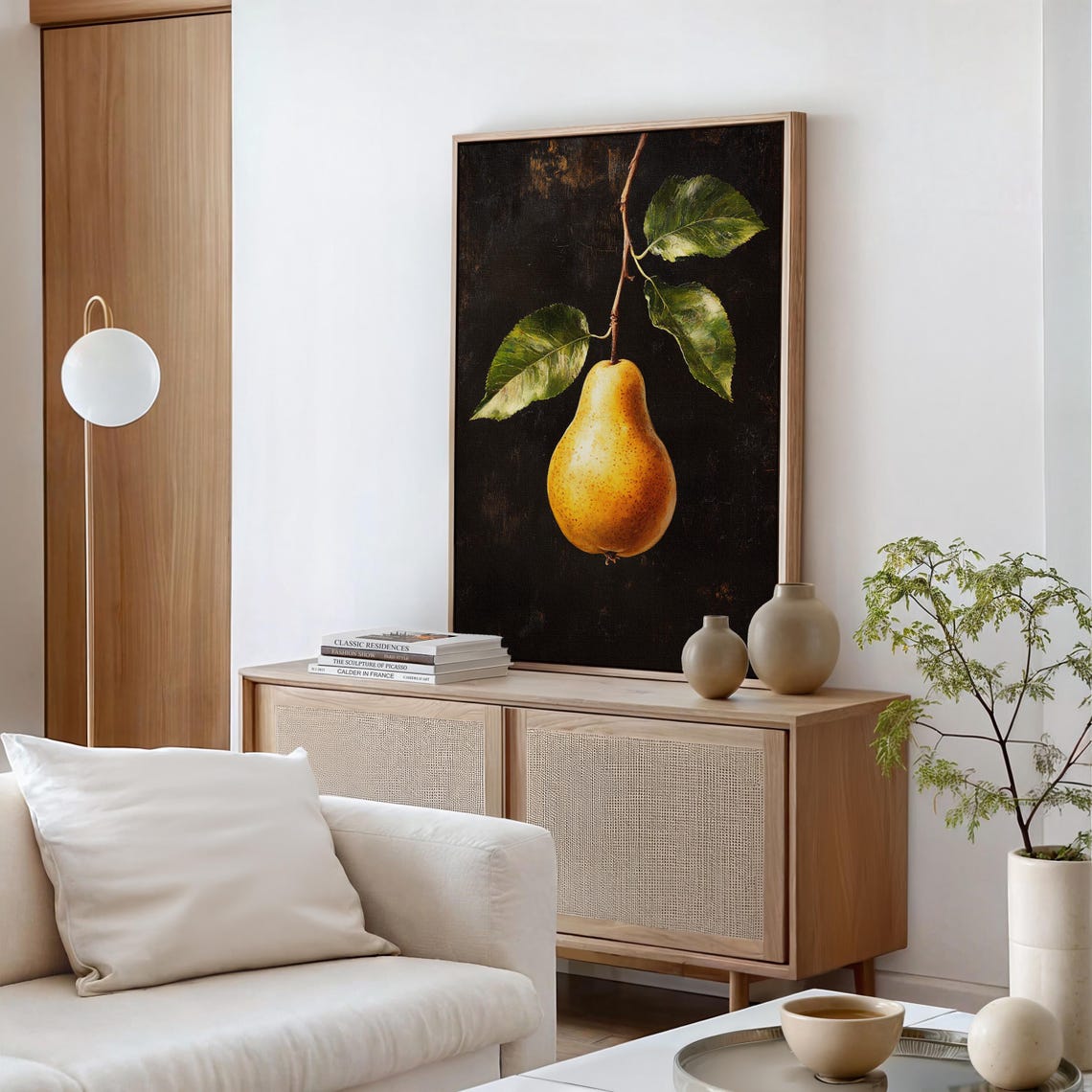 Golden Pear Hanging from Branch Baroque Dark Still Life Poster - Image 3