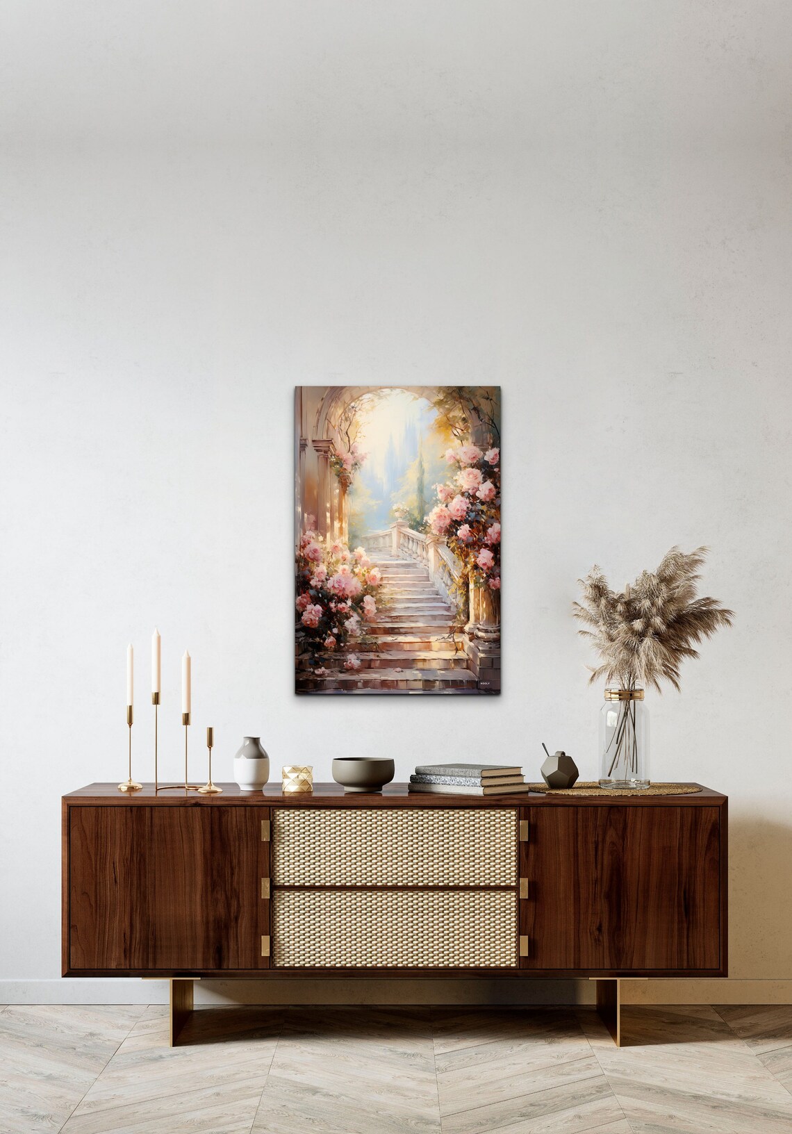 Rose Garden Path Oil Painting Style Art Print - Image 4