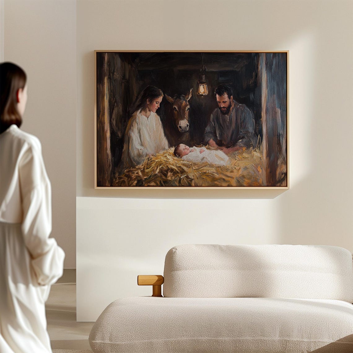 Nativity Scene Oil Painting Holy Family With Baby Jesus In The Manger Religious Christmas Wall Art For Faithful Decor - Image 7