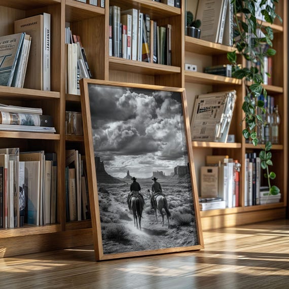 Cowboys On Horseback Wall Art Black And White Western Photography Of Monument Valley Landscape