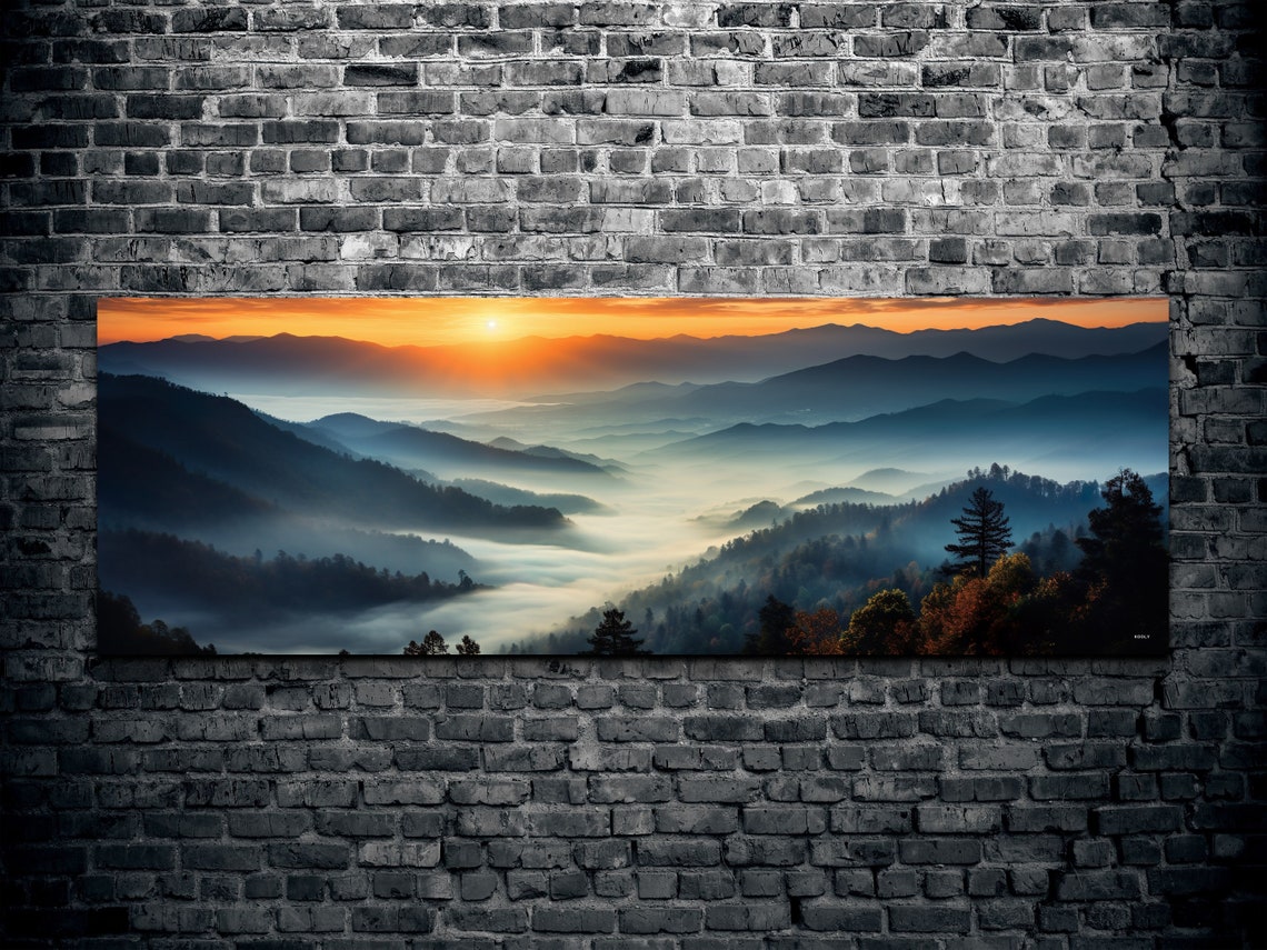 Misty Mountain Sunrise Over Layers of Blue Smoky Hills Poster - Image 2