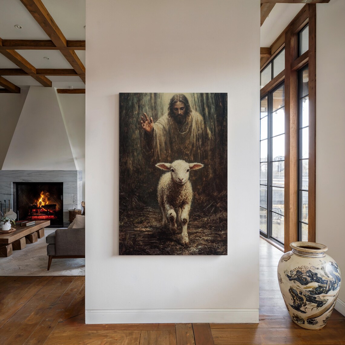 Jesus With Lost Lamb, Christian Art of the Good Shepherd - Image 3