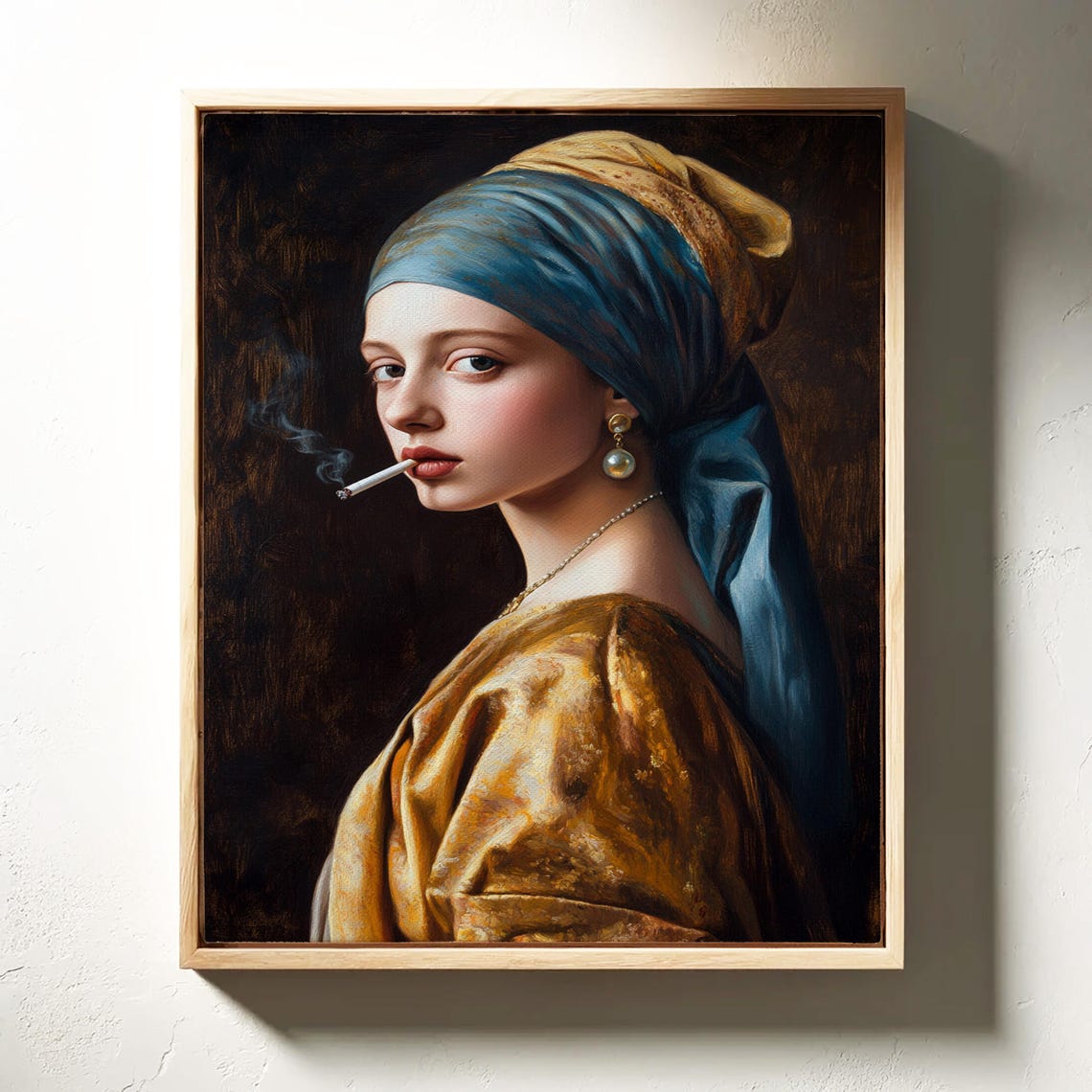Smoking Pearl Earring Girl Classic Art Parody Portrait Poster - Image 4