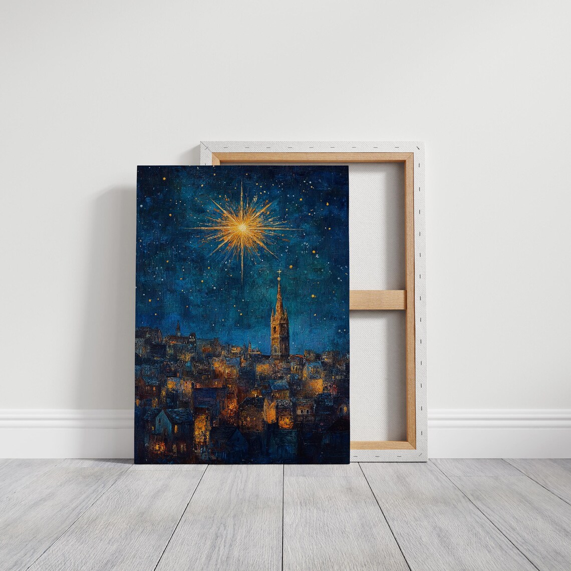 Star of Bethlehem Over Old City Church Tower Night Sky Christmas Poster - Image 3