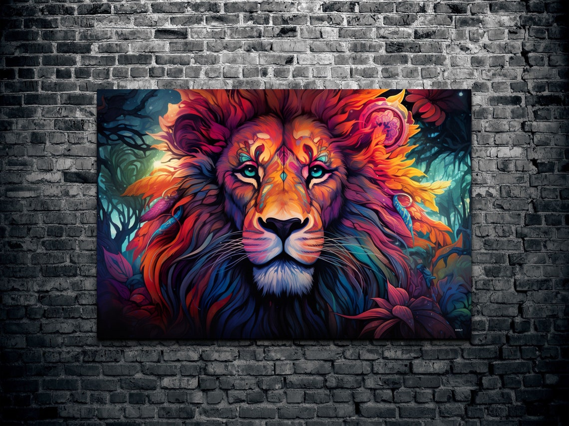 Dayglow Neon Lion Portrait In Psychedelic Jungle Colors Art Poster - Image 2