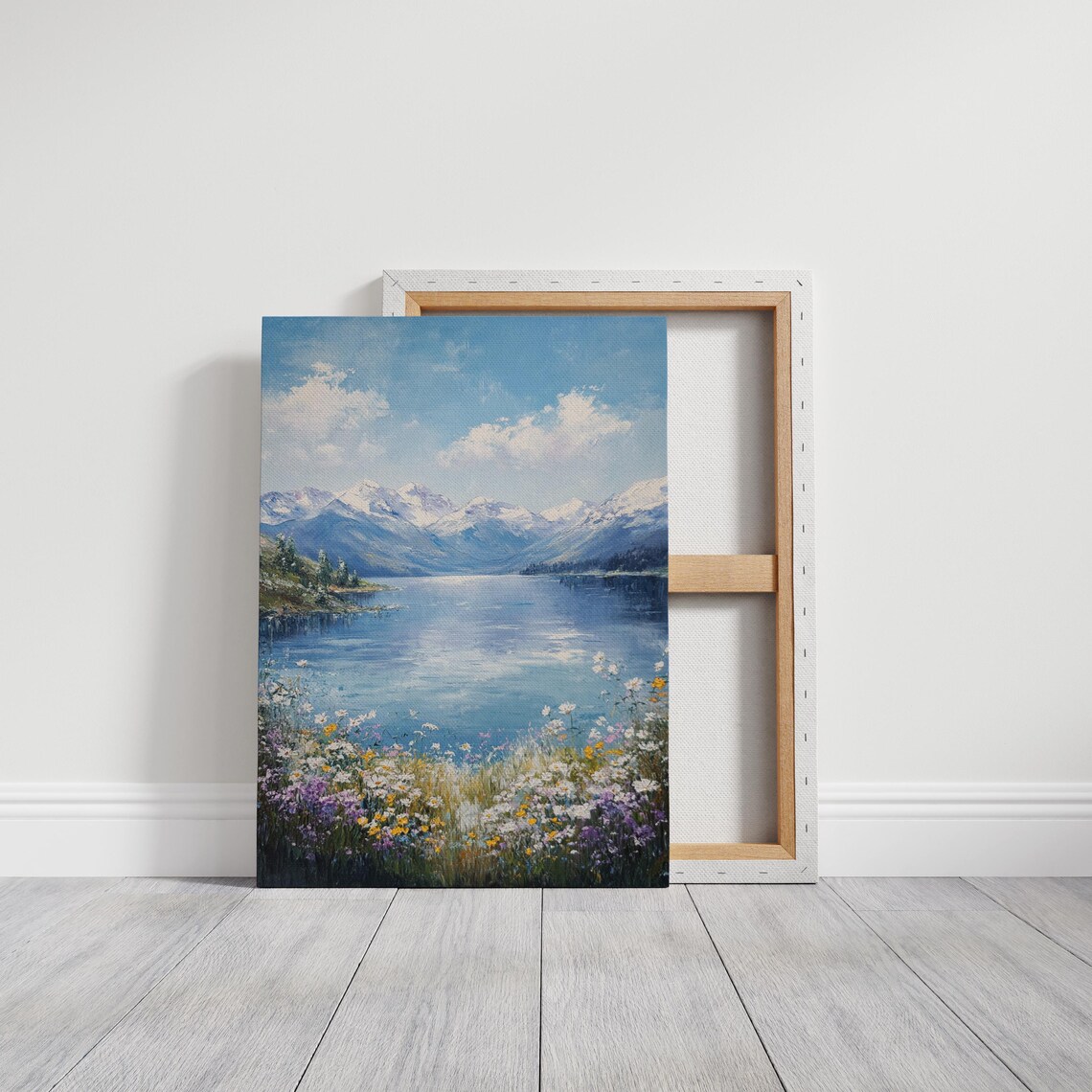 Alpine Lake With Snowy Peaks And Wildflower Meadow Landscape Wall Art - Image 3